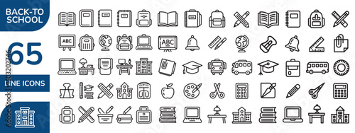 Minimalist Vector Line Icons Set for School, Education & Learning Tools, line art back to school