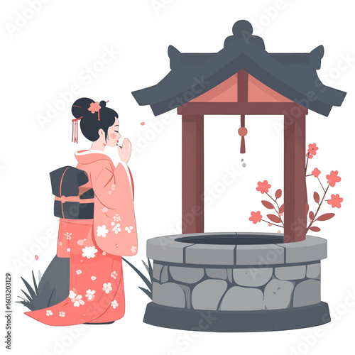 Japanese Geisha By Well Illustration