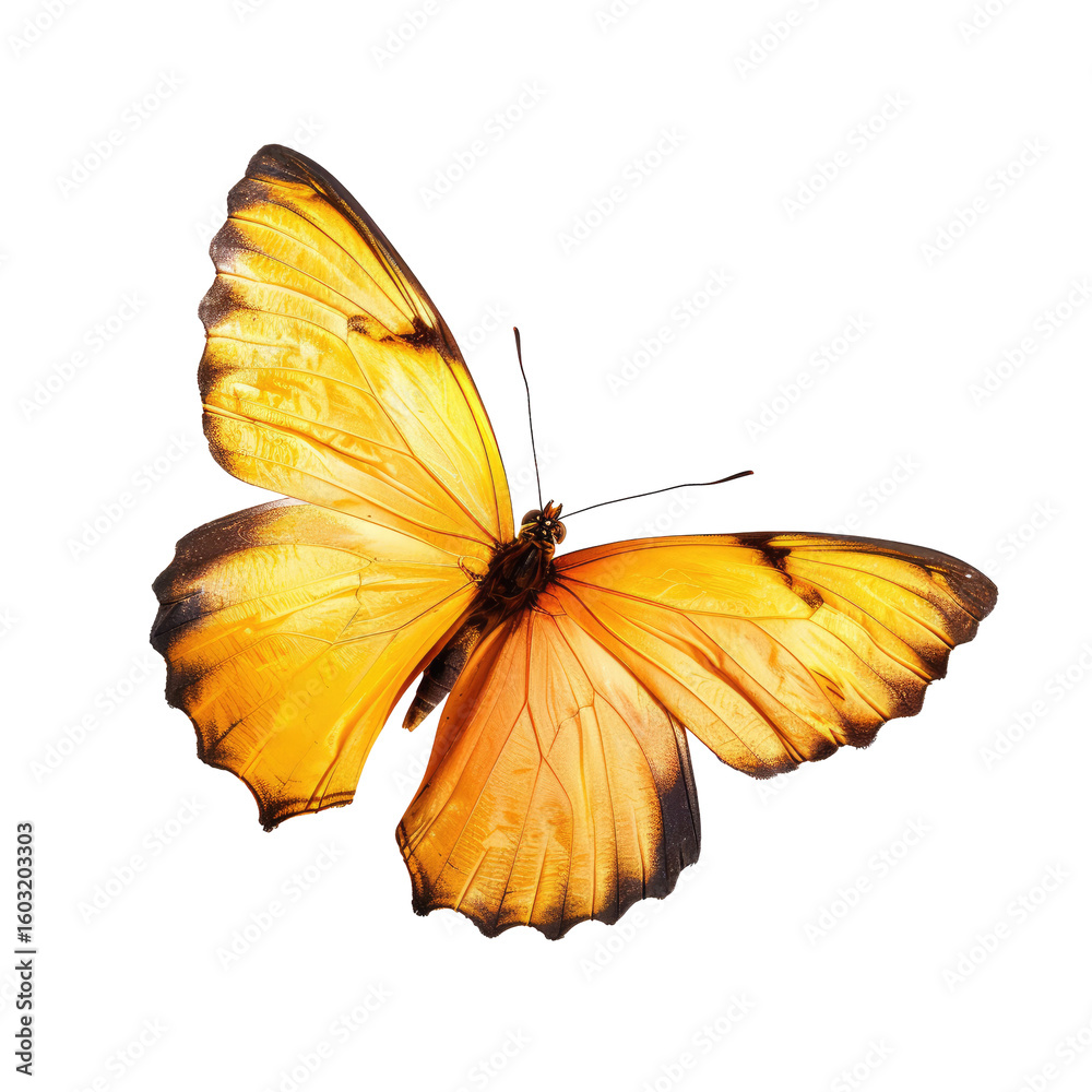 Fototapeta premium A vibrant yellow butterfly in flight