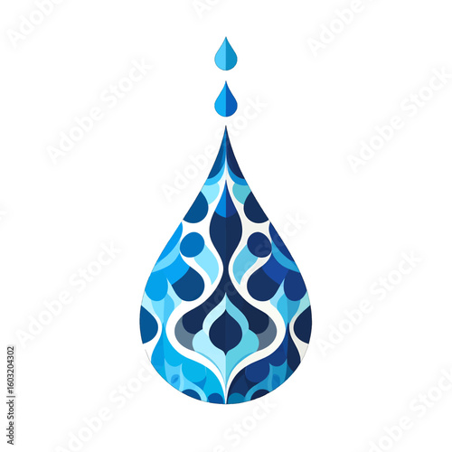 Detailed Blue Water Drop Design With Intricate Pattern
