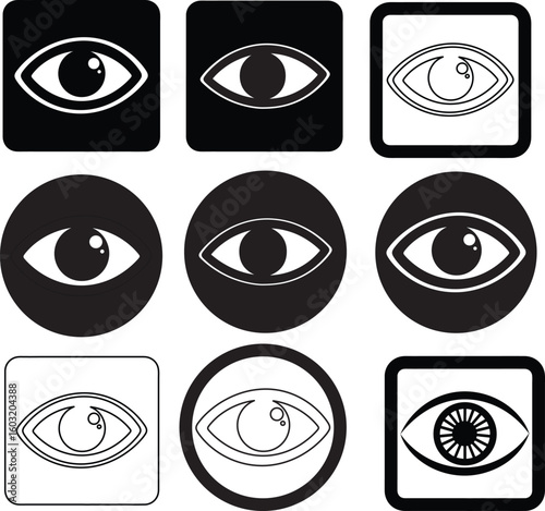 Collection of eye icons in a simple silhouette style