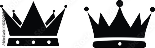 Black-and-White Vector Illustration of Crown Pair – 2-Item Royal Silhouette Set