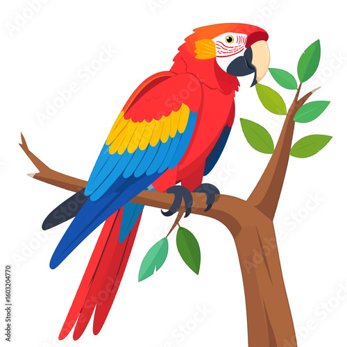 Colorful Macaw Parrot On Branch