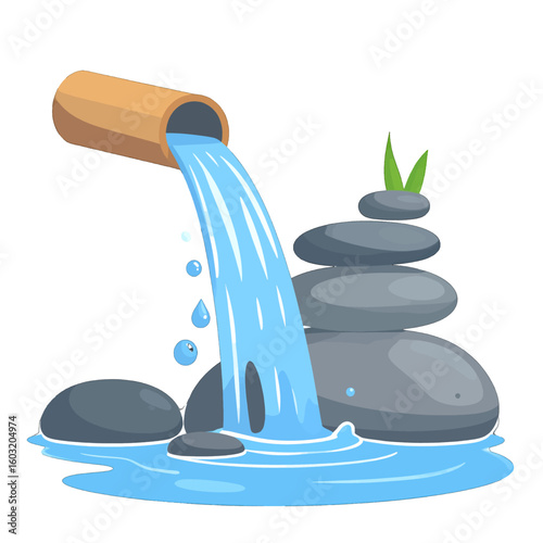 Water Feature With Bamboo Pipe And Stones