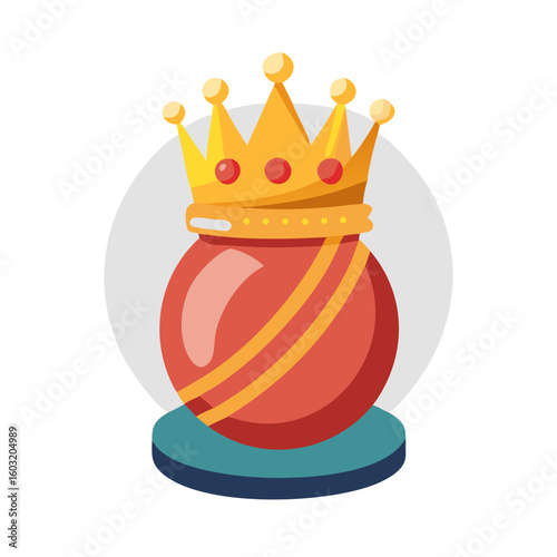 Red cricket ball with golden crown isolated on transparent background