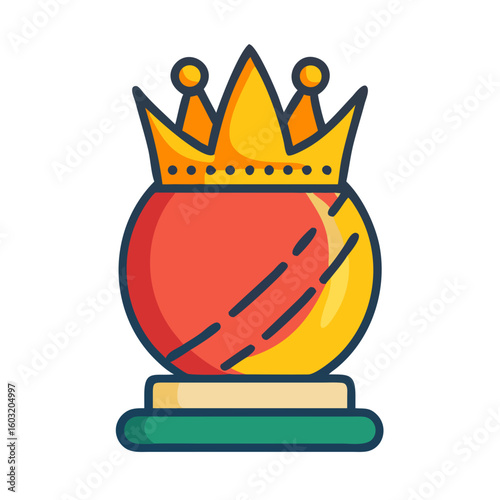 Red cricket ball with golden crown isolated on transparent background