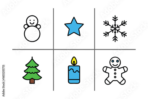 Minimalist Christmas Icons Grid of Nine Holiday Symbols on a Light Background