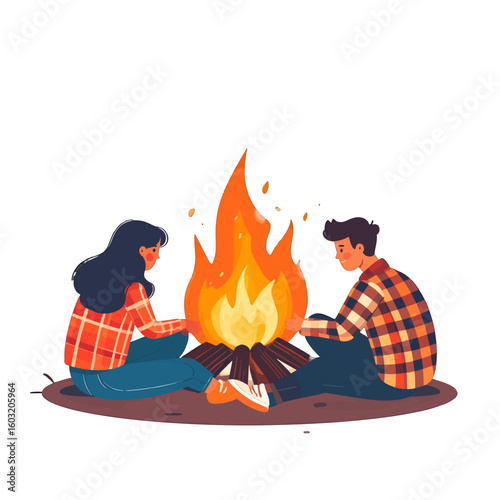 Couple Sitting By Campfire