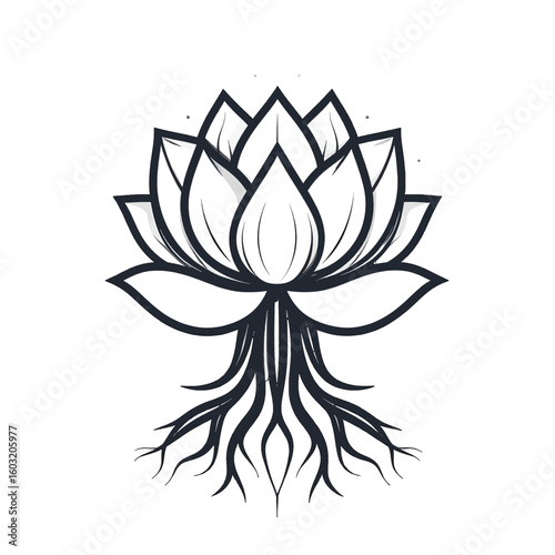 Elegant Black And White Lotus Flower With Roots