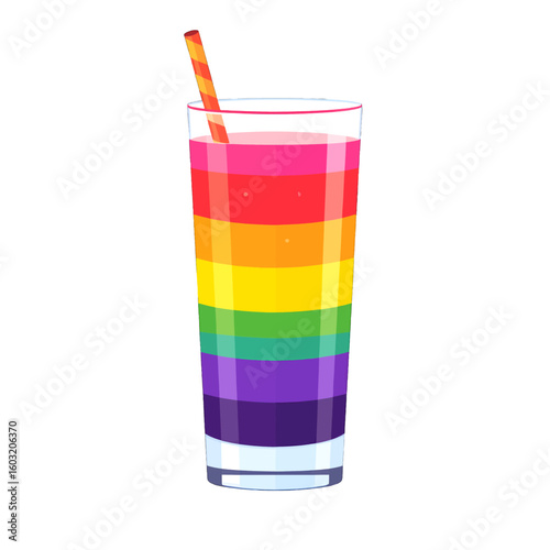 Rainbow Pixel Art Smoothie In Glass With Straw