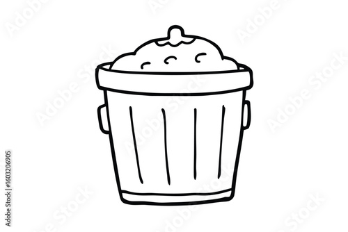 Simple Compost Bin Icon In Doodle Style