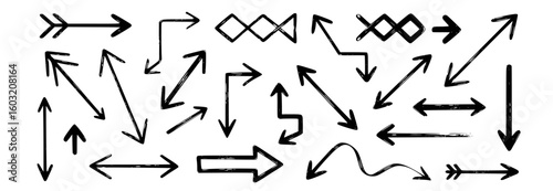 Hand drawn black directional pointers varied styles arrows