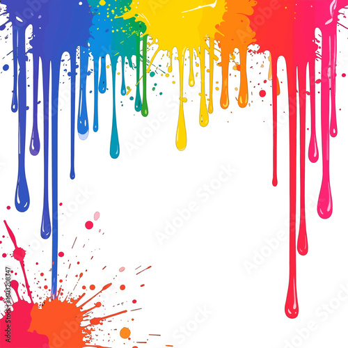 Colorful Rainbow Dripping Paint Splatters Background