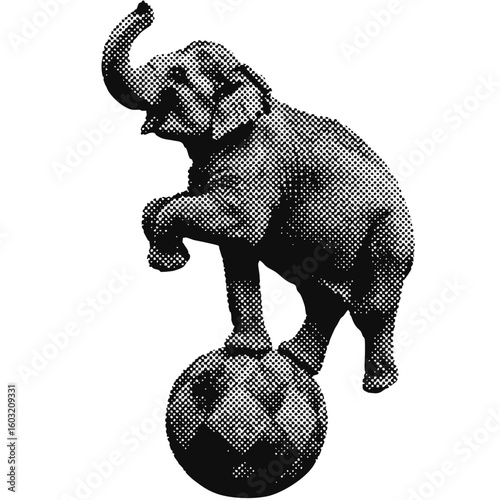 Circus elephant on a ball halftone grunge vector design element