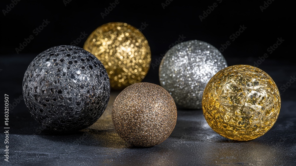 Close-up of decorative spheres in various metallic colors. Close-up of decorative spheres in various metallic colors.