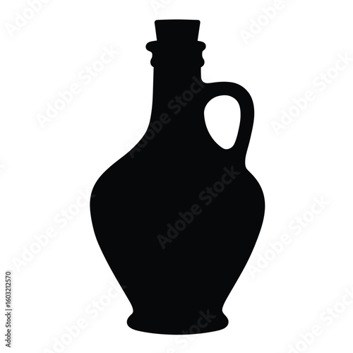 Black silhouette of a clay jug with cork bottle
