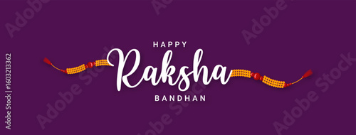 Celebrate Raksha Bandhan with a festive design featuring golden calligraphy and rakhi thread on a purple background. Perfect for greeting cards, social media, and print