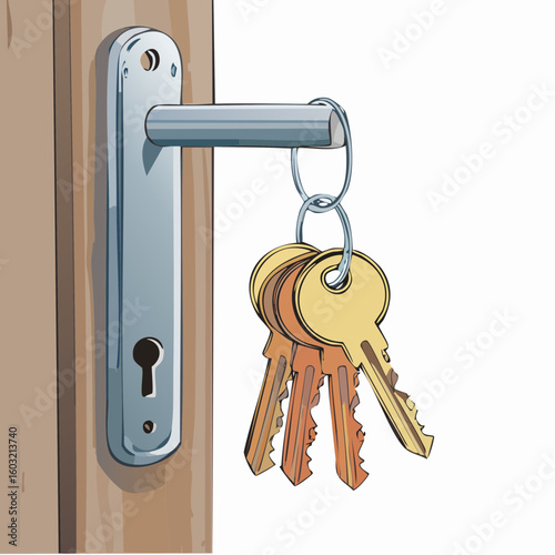 Hanging keys by the door – Set of keys dangling from a hook by the entry.

