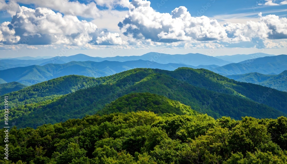 Obraz premium Lush mountain range under a partly cloudy sky