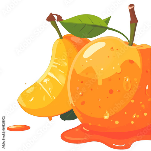 Juicy Yellow Pear And Orange Apple Fruit Illustration