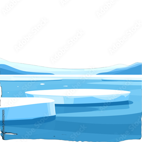 Pixelated Ice Floes On Blue Water Landscape