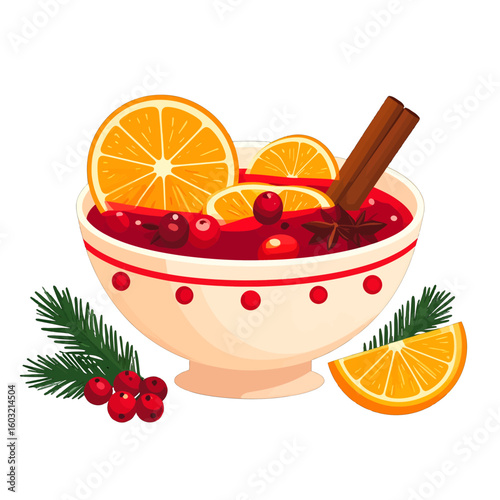 Christmas Mulled Wine In Decorative Bowl