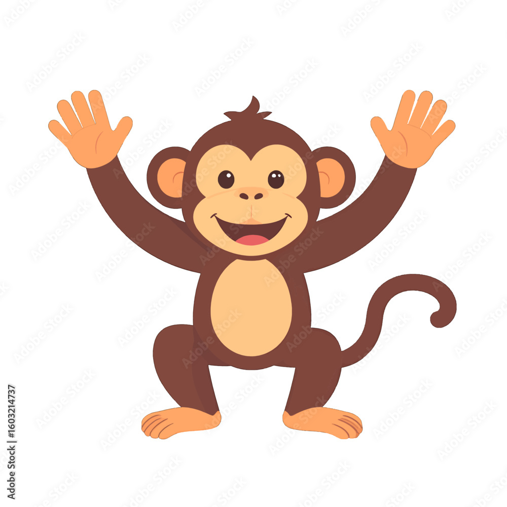 Obraz premium Cheerful Cartoon Monkey With Raised Hands