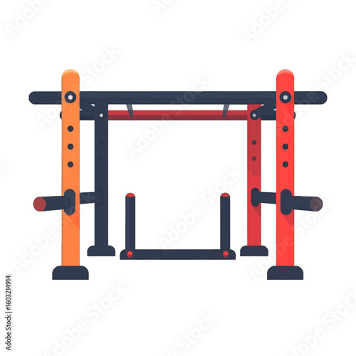 Modern Functional Training Power Rack In Orange And Red Colors