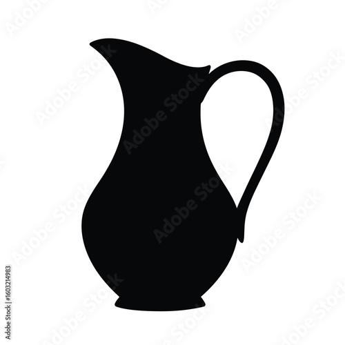 Black silhouette of a curved pitcher with a handle