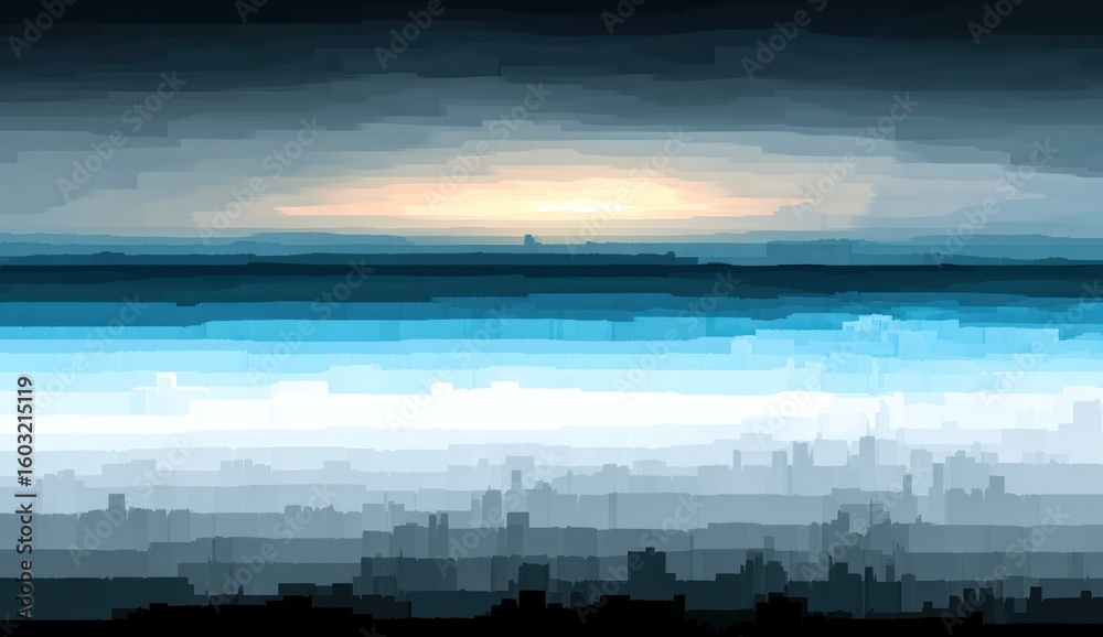 Naklejka premium A stylized cityscape at dawn.