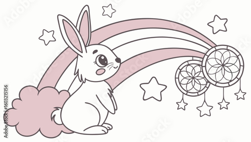 Cute Surprised Bunny in a Fantasy dream world – Dreamland palette vector