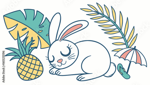Cute Sleepy Bunny in a Tropical world – Tropical Vibes palette vector