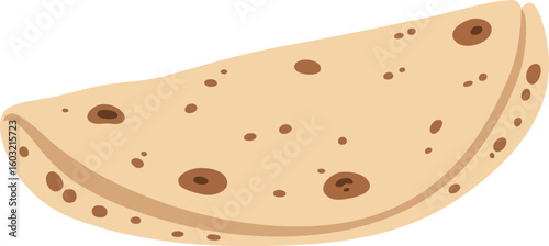 Folded flatbread tortilla with brown spots simple vector illustration food design