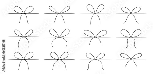 Minimalist line art illustration of twelve bows ribbon simple