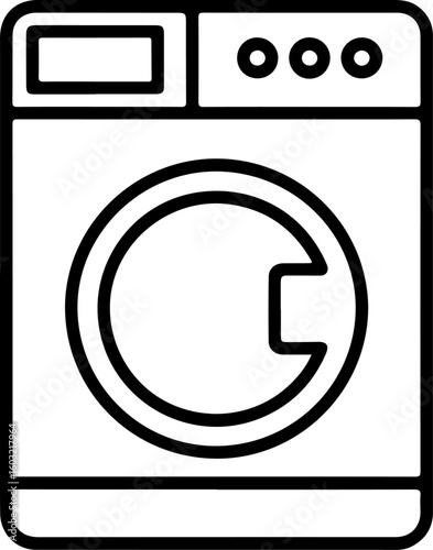 Simple line art icon of a front loading washing machine