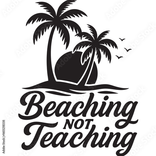 Wallpaper Mural Beaching Not Teaching Graphic with Palm Trees Sun and Birds in Black and White black Torontodigital.ca