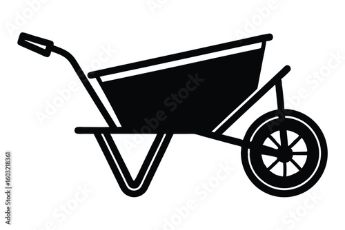 Black Silhouette Illustration of a Wheelbarrow with One Wheel and Two Handles