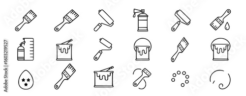 Paint brushes rollers cans spray paint measuring tool paint can measuring tape