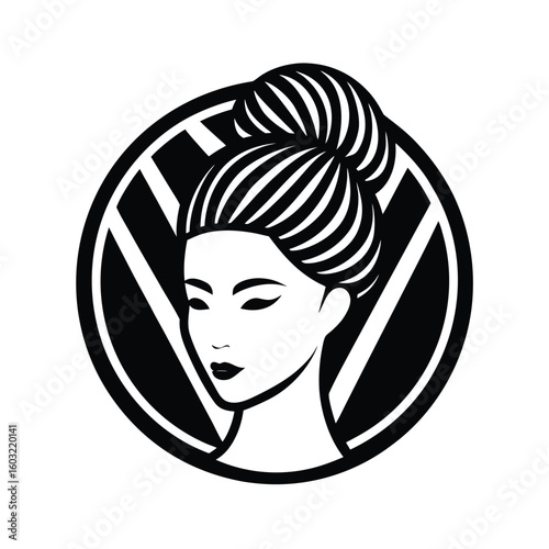 Minimalist logo a woman with hair bun stylized face female