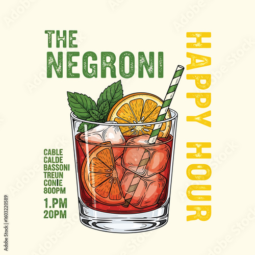 Cheers to good times with a vibrant Negroni cocktail, perfect for promoting happy hour specials and creating an inviting bar atmosphere.