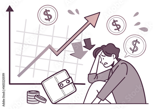 Person stressed by financial loss and market decline