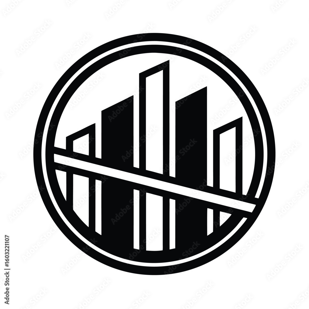 Obraz premium Minimalist logo with bar chart circle symbol icon