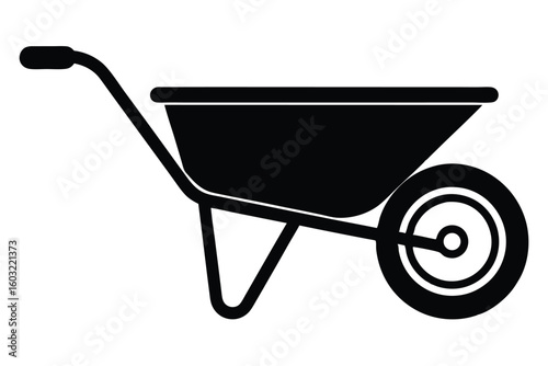Black Silhouette of a Wheelbarrow with Handle and Wheel Garden Tool Icon