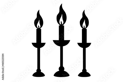 Elegant Candelabra with Three Burning Candles Silhouette