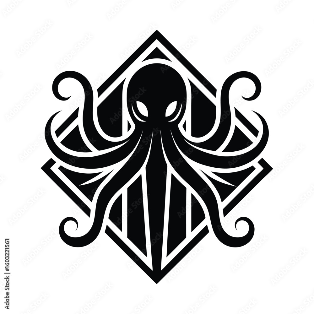 Fototapeta premium Minimalist octopus logo with geometric frame graphic animal