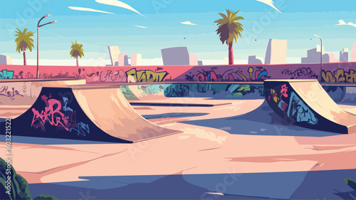 Professional Empty Skate Park with Colorful Graffiti for Outdoor Skating Fun