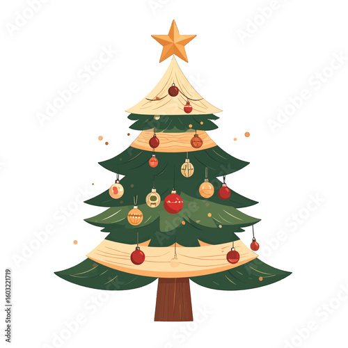 Pixel Art Christmas Tree Decorated With Ornaments