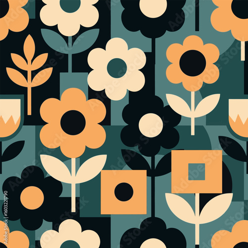 Abstract Retro Flower and Shape Background

