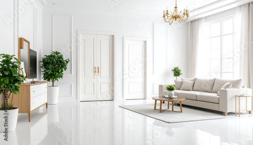 Luxurious white living room interior