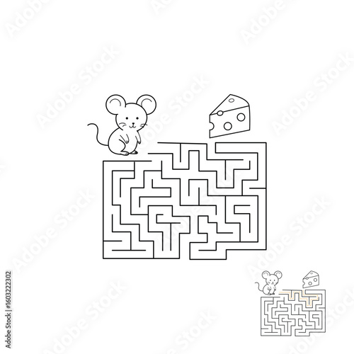 Help the mouse find the right way to the cheese. Labyrinth game for developing attention of preschoolers.